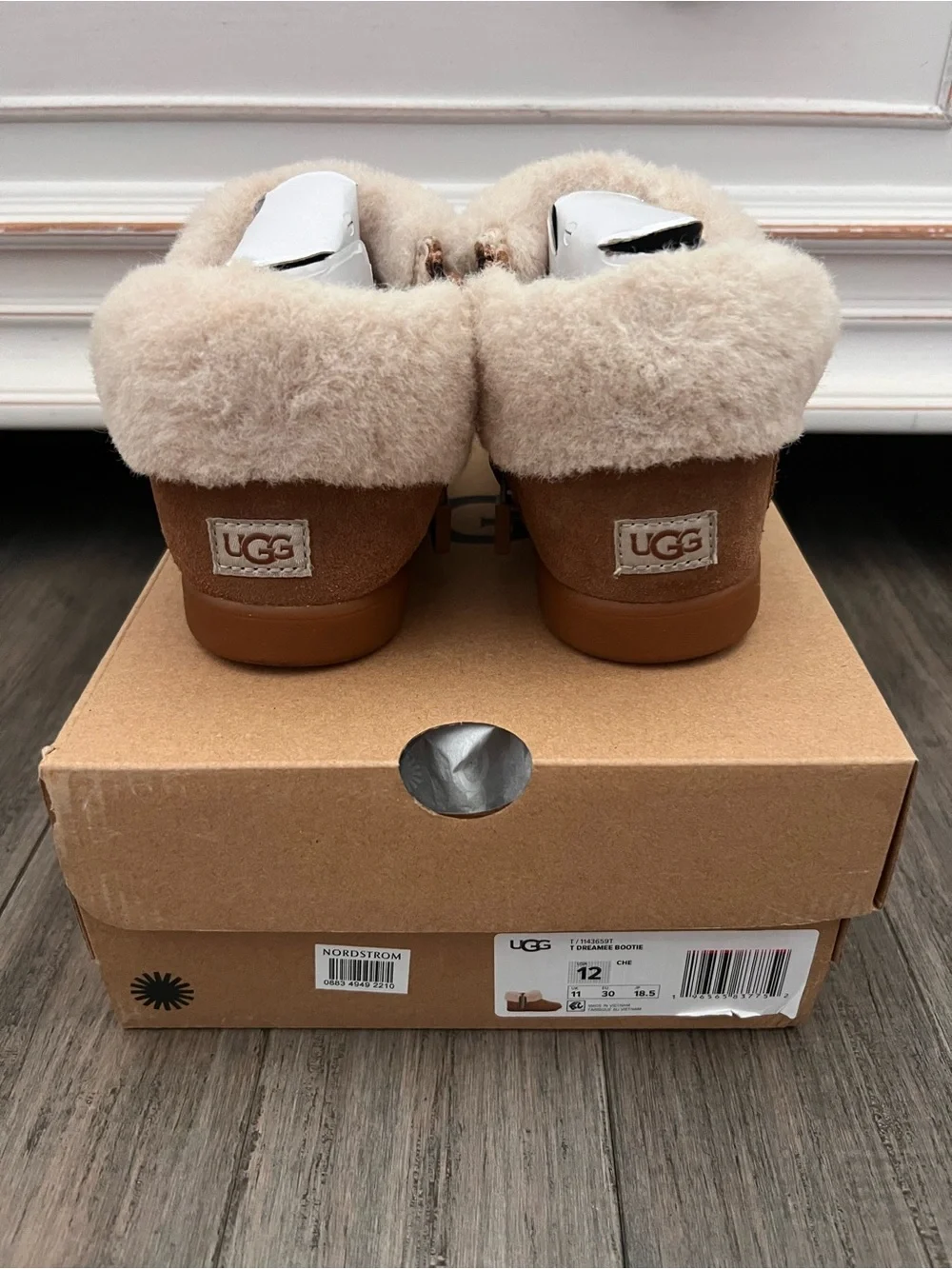 UGG Chestnut Suede Shearling Backless Clog Slippers with Cream Cuff